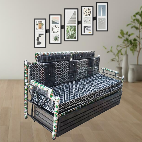 Sofa cum bed black coating (6*6)