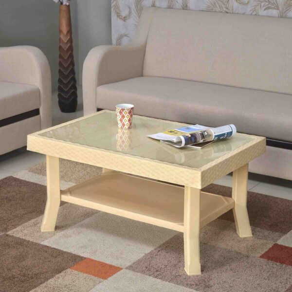 Nilkamal Center Table 1 Cane & Glass (Marble Beige)