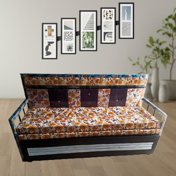 Sofa cum bed brown coating (6*6)